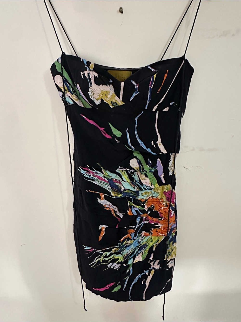 Nicole Miller Black Abstract Multi-Color Slip Dress